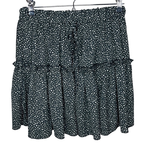 Black White Dot Print Ruffle Mini Skirt Retro Peasant Pull On Size 4 - Picture 1 of 6